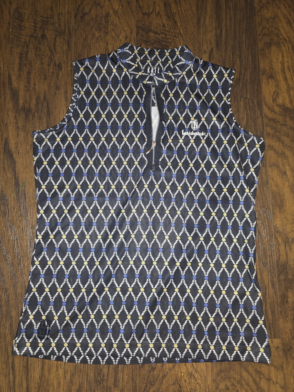 Kate Lord Sleeveless Zip Golf Tank Top - Navy Diamond Print